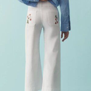 Anthropologie Colette Magic Fabric Embroidered Crop Wide-Leg Pants by Maeve NWT